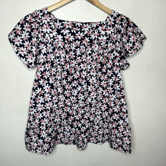 Crewcuts Square Neck Peplum‎ Top Girls 14 Navy Blue Floral Red Cottagecore Shirt - Picture 1 of 11